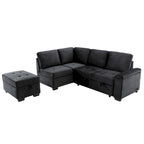 84.75  L-Shaped 5-Seat Sleeper Sectional Sofa with Storage Ottoman, Hidden Arm Storage, and USB Charging for Living Room