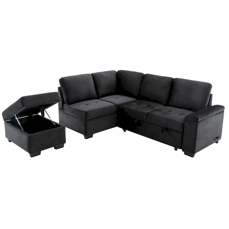 84.75  L-Shaped 5-Seat Sleeper Sectional Sofa with Storage Ottoman, Hidden Arm Storage, and USB Charging for Living Room