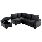 84.75  L-Shaped 5-Seat Sleeper Sectional Sofa with Storage Ottoman, Hidden Arm Storage, and USB Charging for Living Room