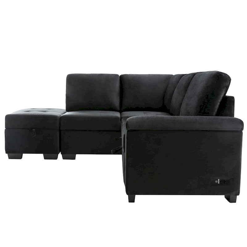 84.75  L-Shaped 5-Seat Sleeper Sectional Sofa with Storage Ottoman, Hidden Arm Storage, and USB Charging for Living Room