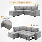84.75  L-Shaped 5-Seat Sleeper Sectional Sofa with Storage Ottoman, Hidden Arm Storage, and USB Charging for Living Room