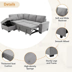 84.75  L-Shaped 5-Seat Sleeper Sectional Sofa with Storage Ottoman, Hidden Arm Storage, and USB Charging for Living Room