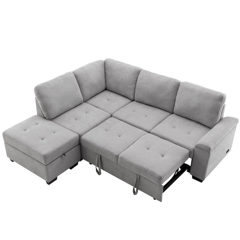 84.75  L-Shaped 5-Seat Sleeper Sectional Sofa with Storage Ottoman, Hidden Arm Storage, and USB Charging for Living Room