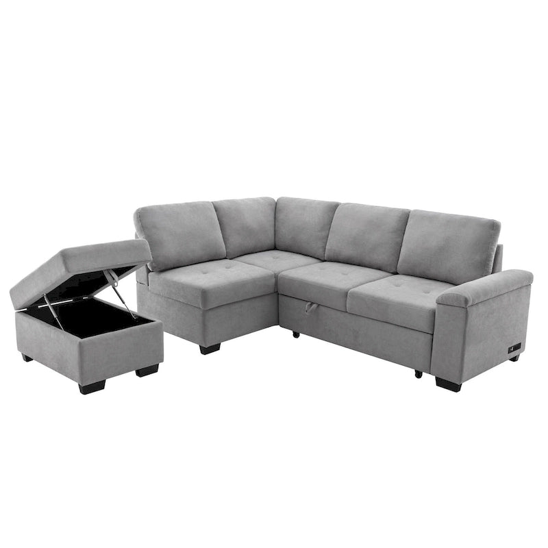 84.75  L-Shaped 5-Seat Sleeper Sectional Sofa with Storage Ottoman, Hidden Arm Storage, and USB Charging for Living Room
