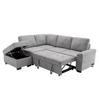 84.75  L-Shaped 5-Seat Sleeper Sectional Sofa with Storage Ottoman, Hidden Arm Storage, and USB Charging for Living Room
