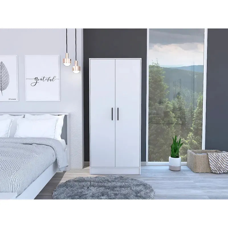 19.7  Modern Double-door Armoire with Two Shelves and One Drawer for Bedroom