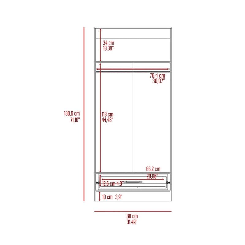 19.7  Modern Double-door Armoire with Two Shelves and One Drawer for Bedroom