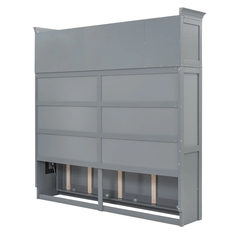 Gray Queen Size Multifunction Murphy Bed with Top Cabinets