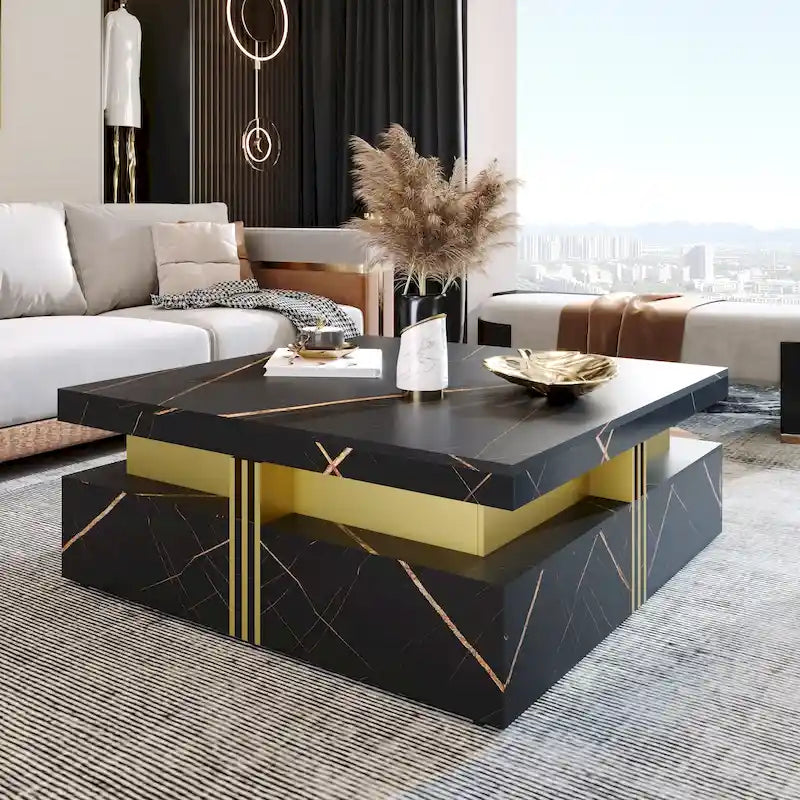 43.3  Modern Square Storage Coffee Table with 4 Drawers for Living Room