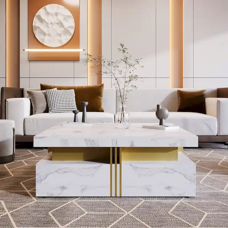 43.3  Modern Square Storage Coffee Table with 4 Drawers for Living Room