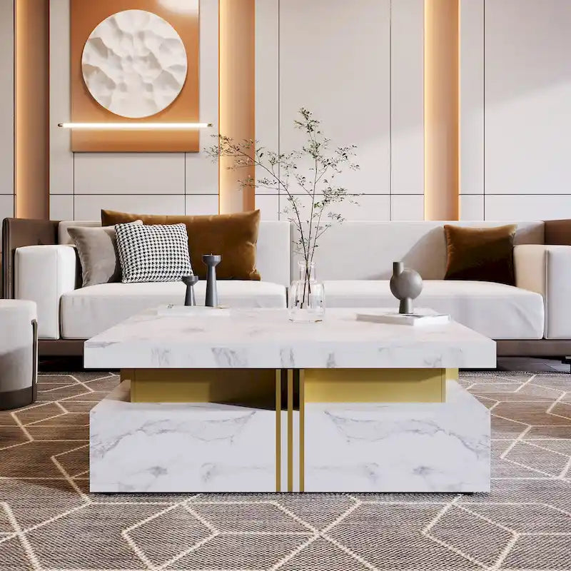 43.3  Modern Square Storage Coffee Table with 4 Drawers for Living Room