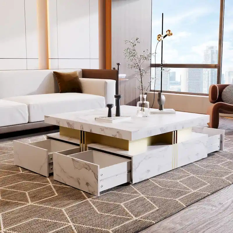 43.3  Modern Square Storage Coffee Table with 4 Drawers for Living Room