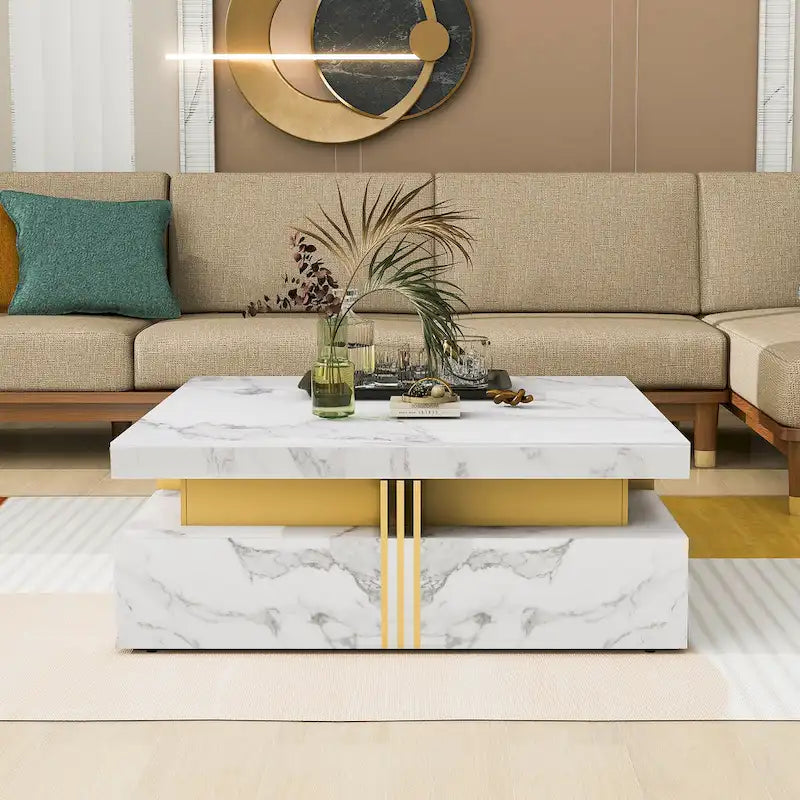 43.3  Modern Square Storage Coffee Table with 4 Drawers for Living Room