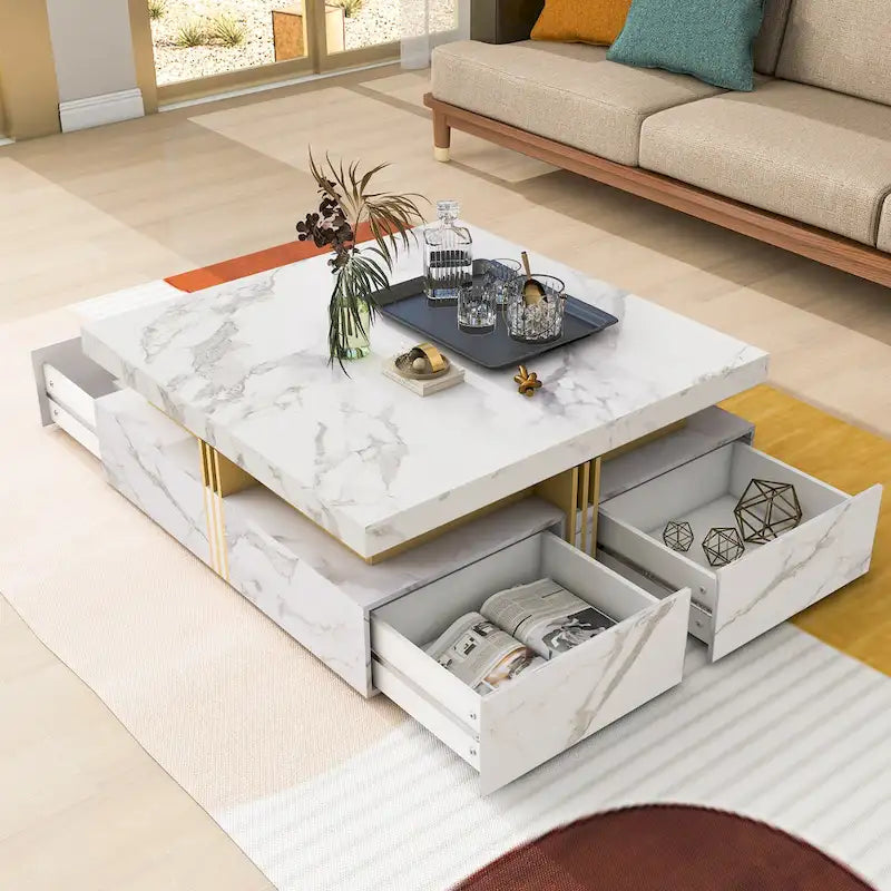 43.3  Modern Square Storage Coffee Table with 4 Drawers for Living Room