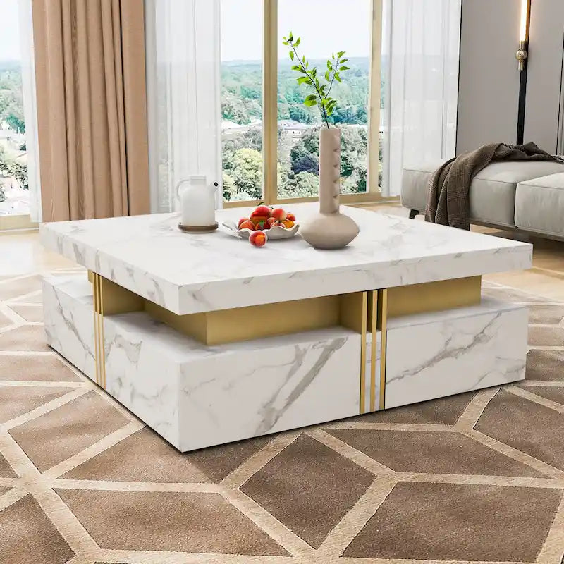 43.3  Modern Square Storage Coffee Table with 4 Drawers for Living Room