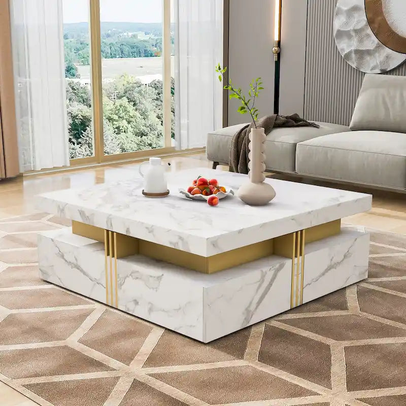 43.3  Modern Square Storage Coffee Table with 4 Drawers for Living Room