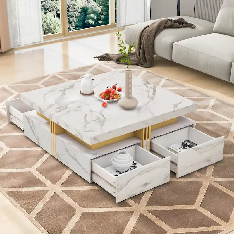 43.3  Modern Square Storage Coffee Table with 4 Drawers for Living Room