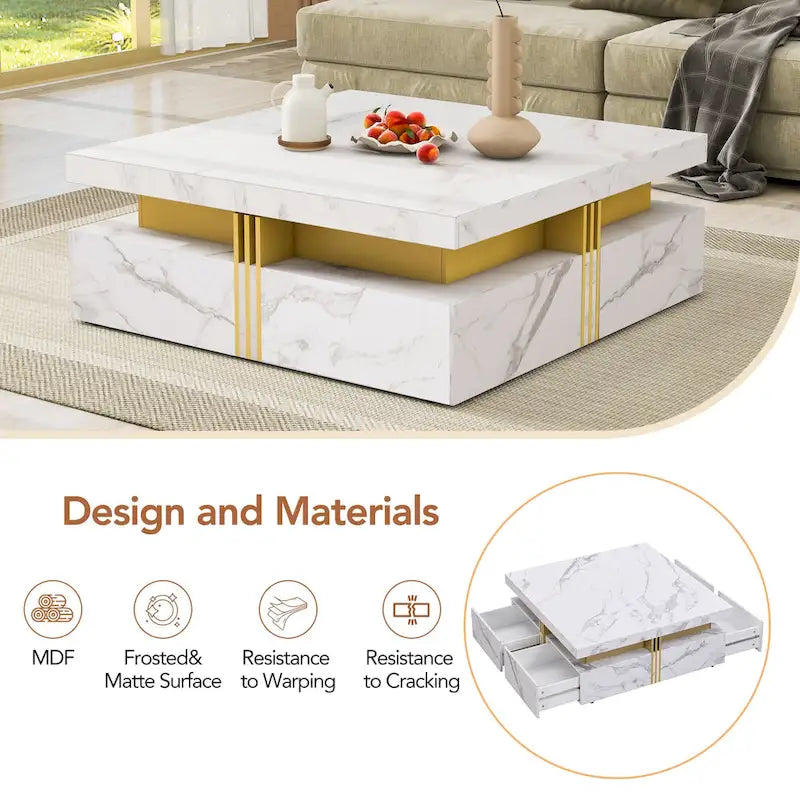 43.3  Modern Square Storage Coffee Table with 4 Drawers for Living Room