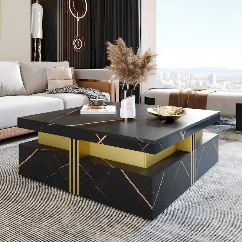 43.3  Modern Square Storage Coffee Table with 4 Drawers for Living Room