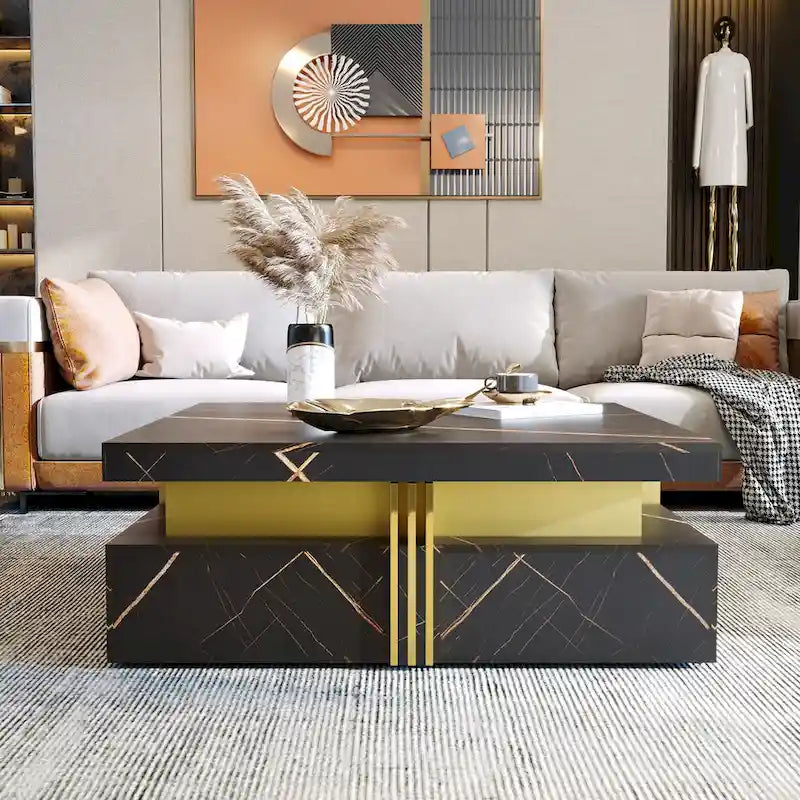 43.3  Modern Square Storage Coffee Table with 4 Drawers for Living Room