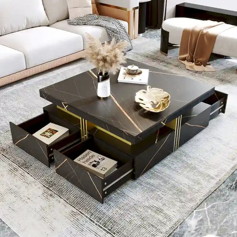 43.3  Modern Square Storage Coffee Table with 4 Drawers for Living Room