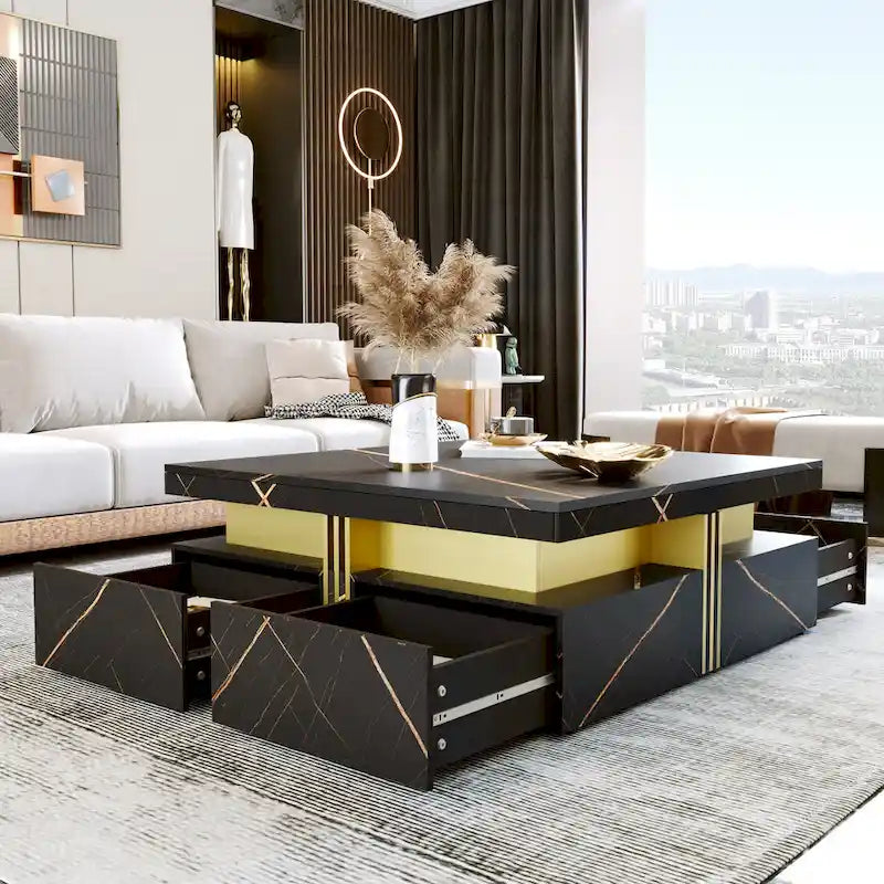 43.3  Modern Square Storage Coffee Table with 4 Drawers for Living Room