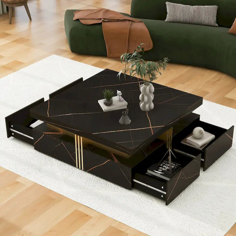 43.3  Modern Square Storage Coffee Table with 4 Drawers for Living Room