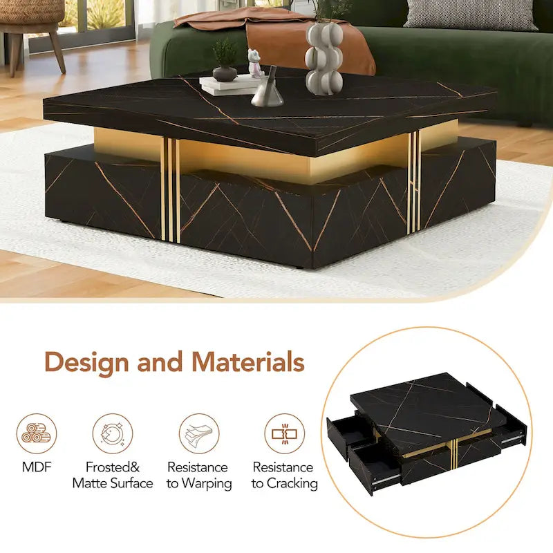 43.3  Modern Square Storage Coffee Table with 4 Drawers for Living Room