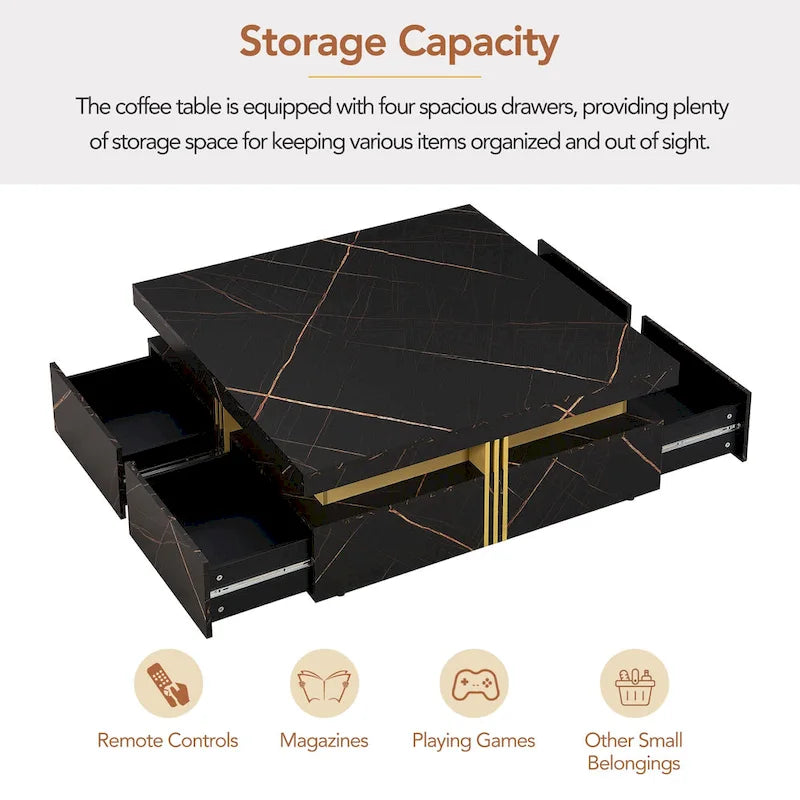 43.3  Modern Square Storage Coffee Table with 4 Drawers for Living Room