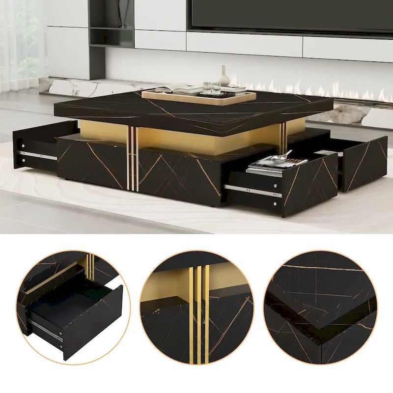 43.3  Modern Square Storage Coffee Table with 4 Drawers for Living Room