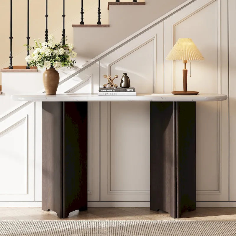 53.9  Console Table with Faux Marble Top & Wood Base