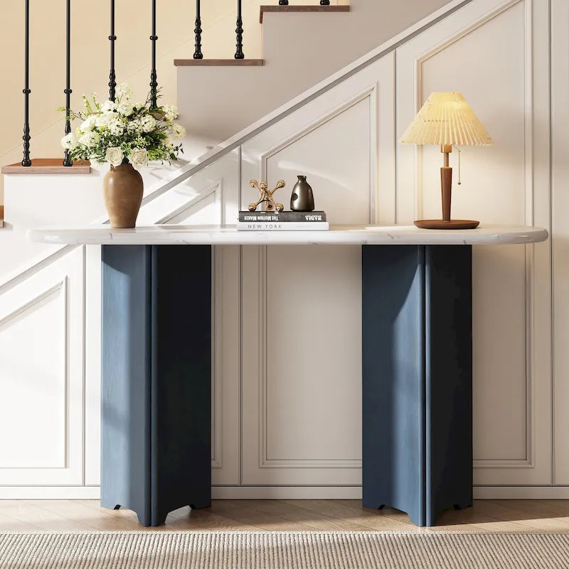 53.9  Console Table with Faux Marble Top & Wood Base