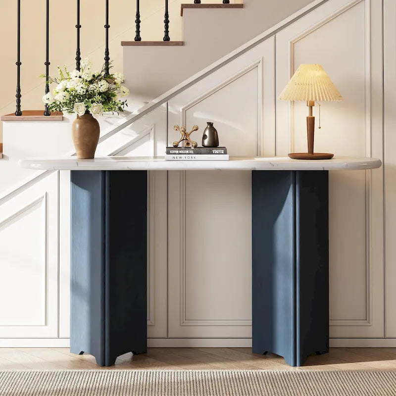 53.9  Console Table with Faux Marble Top & Wood Base