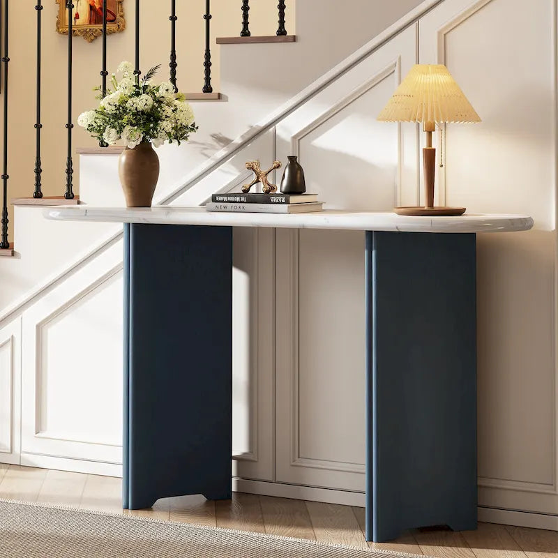 53.9  Console Table with Faux Marble Top & Wood Base