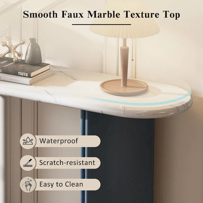 53.9  Console Table with Faux Marble Top & Wood Base