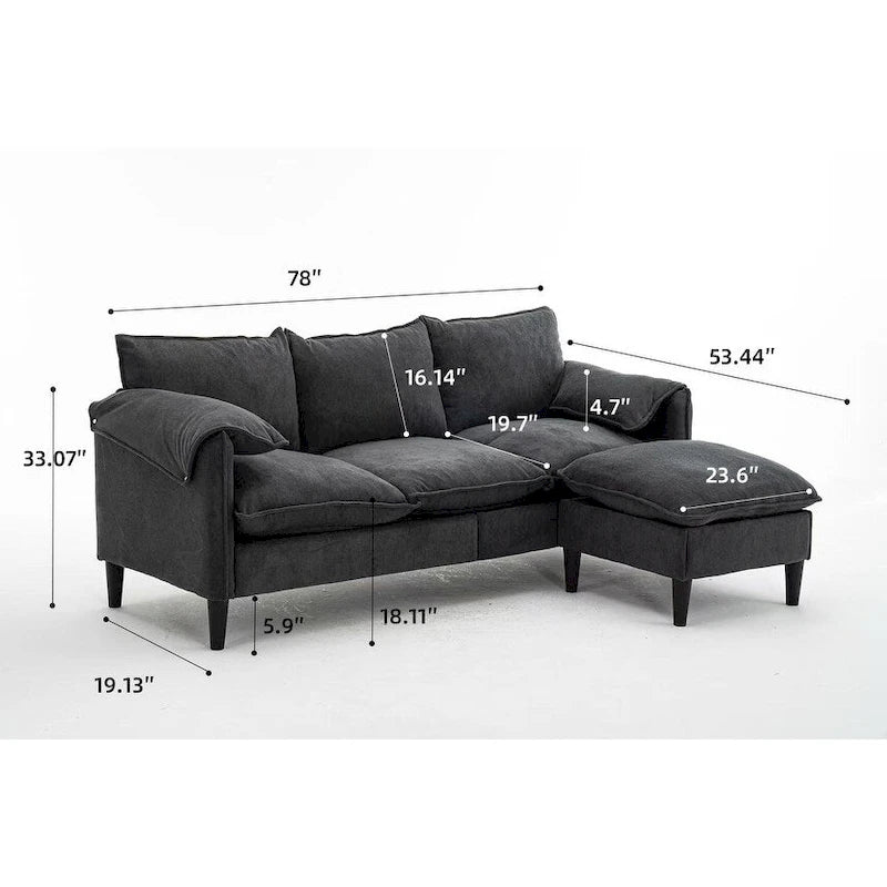 78.74  3-Seater L-Shaped Convertible Sofa with Footstools & Storage