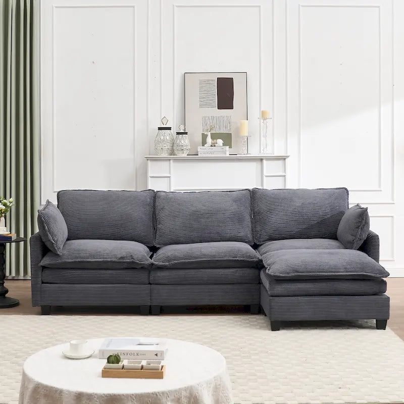 102  Velvet U-Shaped Sectional Sofa with Ottoman & Lumbar Pillows