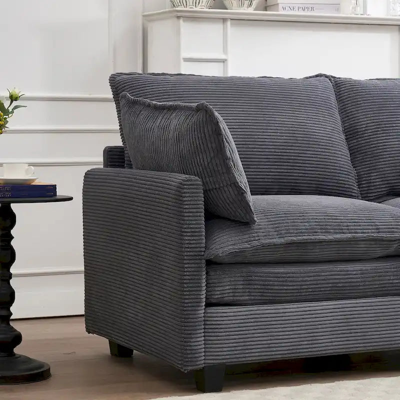 102  Velvet U-Shaped Sectional Sofa with Ottoman & Lumbar Pillows