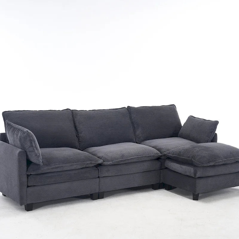 102  Velvet U-Shaped Sectional Sofa with Ottoman & Lumbar Pillows