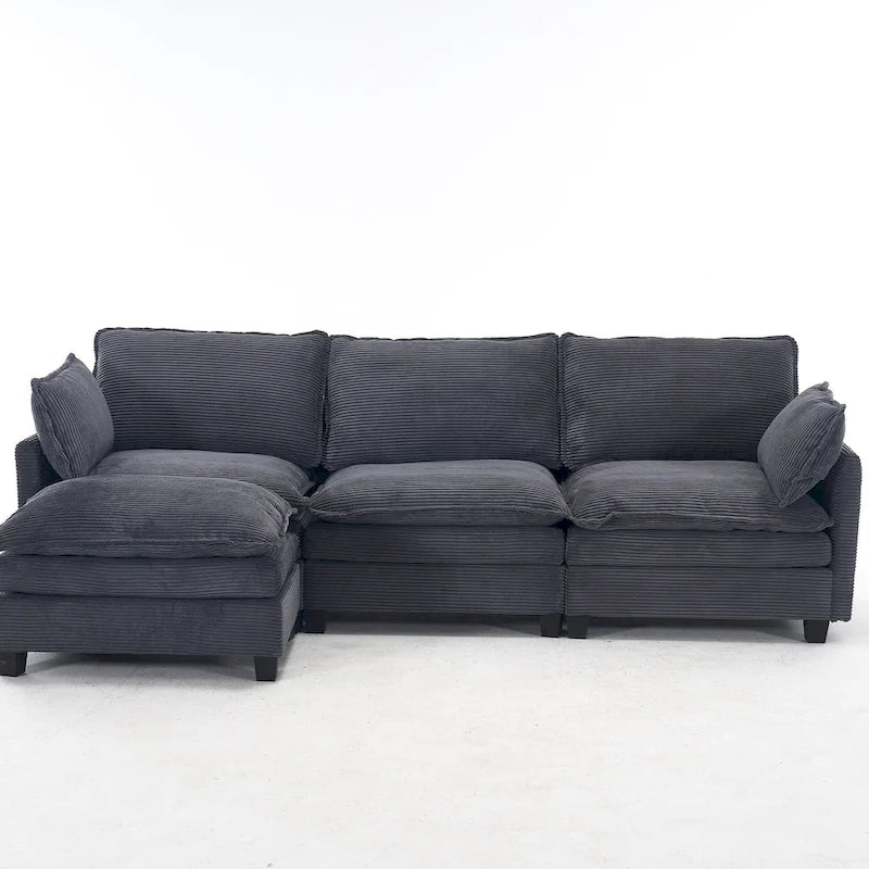 102  Velvet U-Shaped Sectional Sofa with Ottoman & Lumbar Pillows