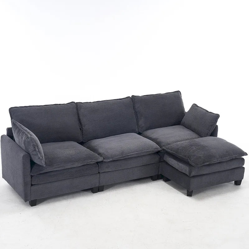 102  Velvet U-Shaped Sectional Sofa with Ottoman & Lumbar Pillows