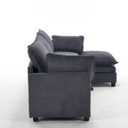 102  Velvet U-Shaped Sectional Sofa with Ottoman & Lumbar Pillows