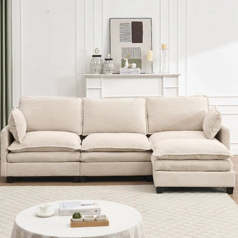 102  Velvet U-Shaped Sectional Sofa with Ottoman & Lumbar Pillows