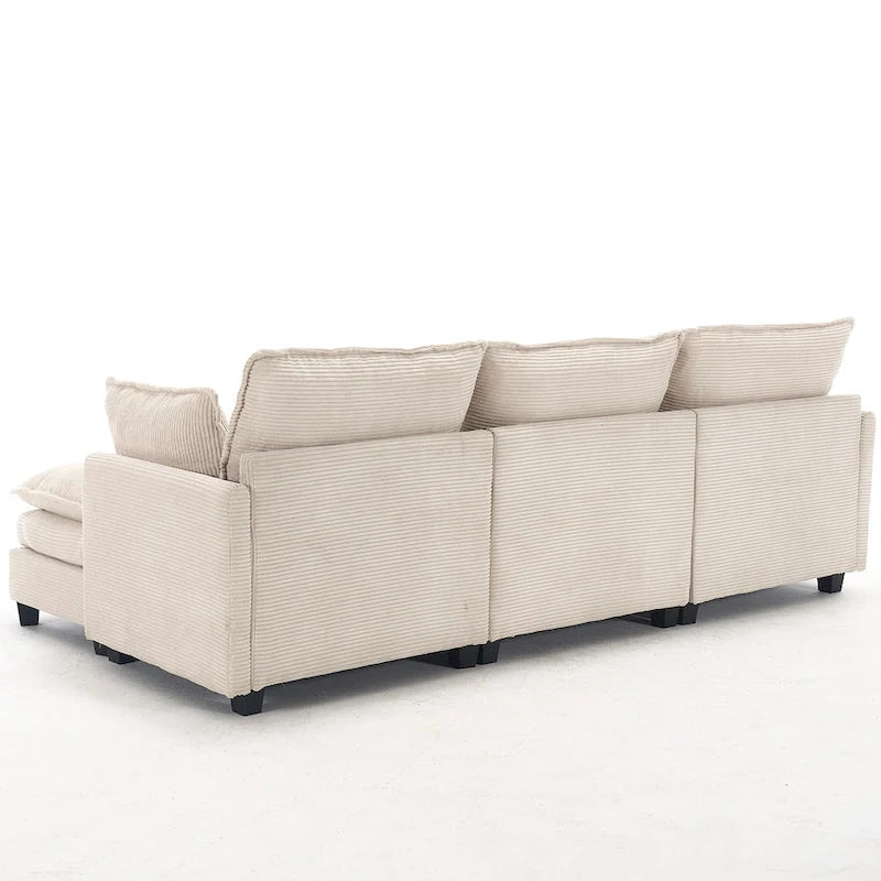 102  Velvet U-Shaped Sectional Sofa with Ottoman & Lumbar Pillows