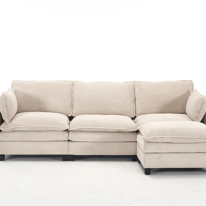 102  Velvet U-Shaped Sectional Sofa with Ottoman & Lumbar Pillows