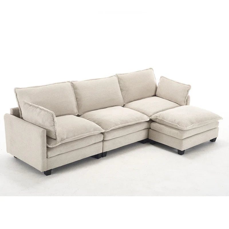 102  Velvet U-Shaped Sectional Sofa with Ottoman & Lumbar Pillows