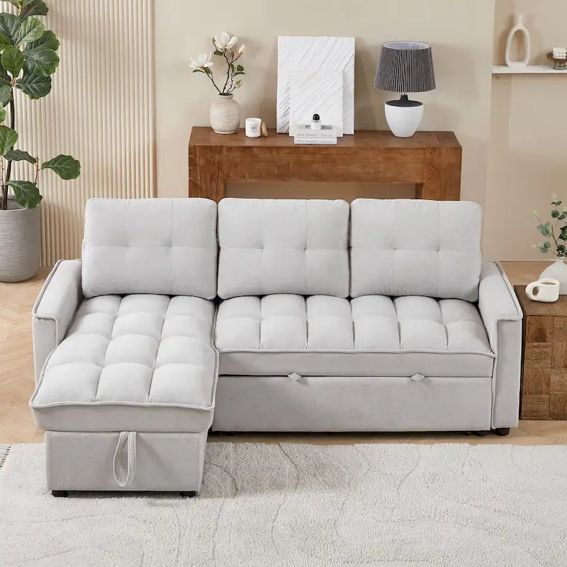 78.75  Chenille Pull-Out L-Shaped Sofa Bed with Charging Ports