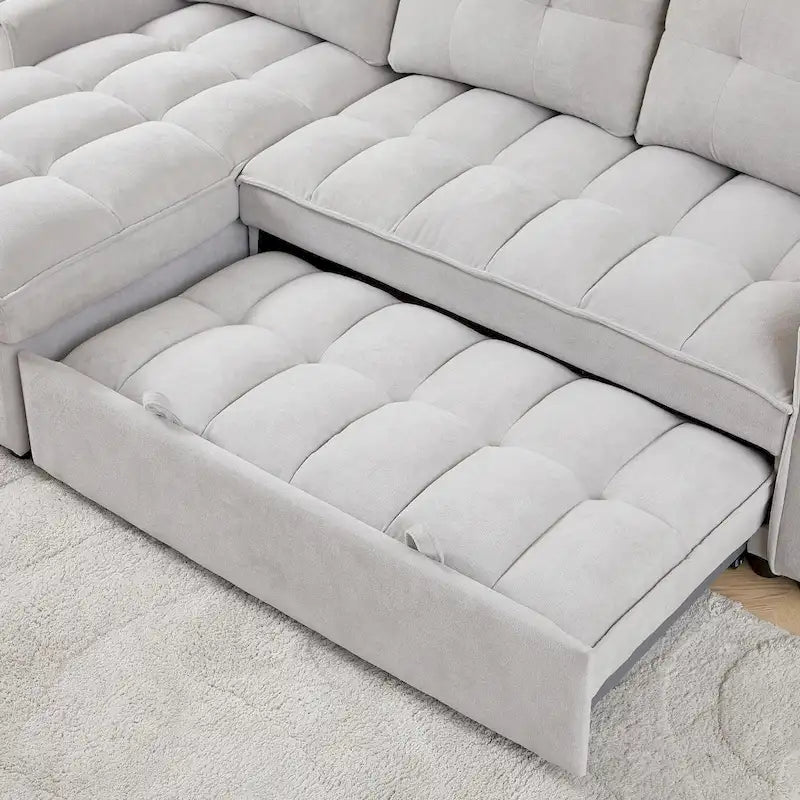 78.75  Chenille Pull-Out L-Shaped Sofa Bed with Charging Ports