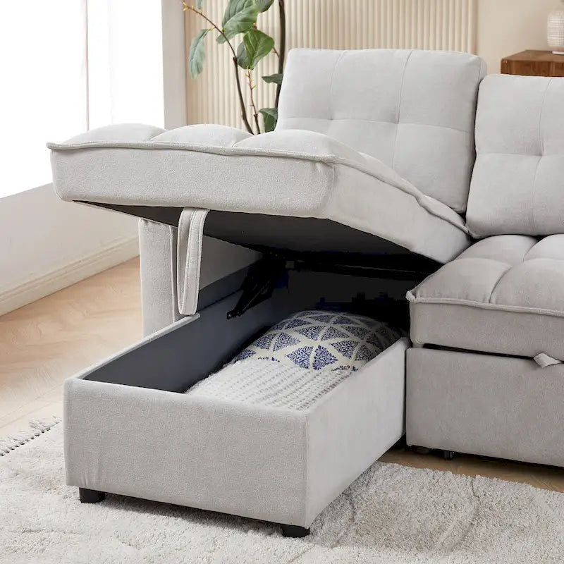78.75  Chenille Pull-Out L-Shaped Sofa Bed with Charging Ports