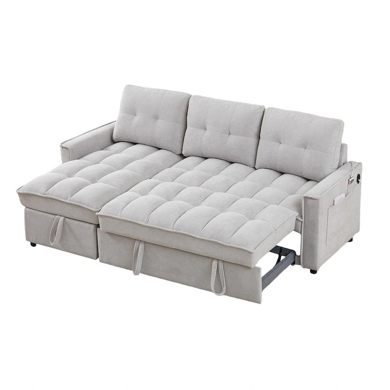 78.75  Chenille Pull-Out L-Shaped Sofa Bed with Charging Ports